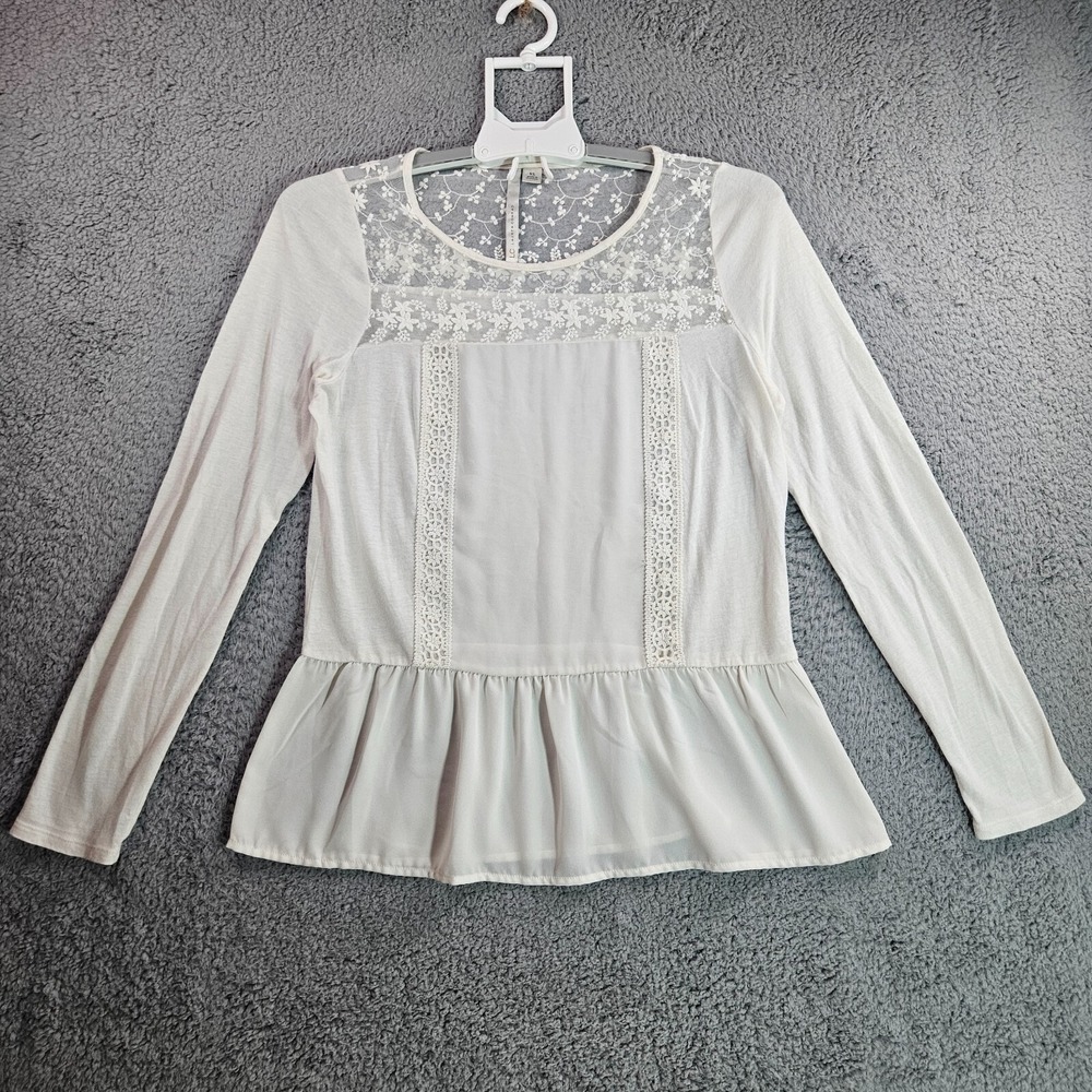 LC Lauren Conrad Top Blouse Womens XS Lace Long Sleeve Cream - XS